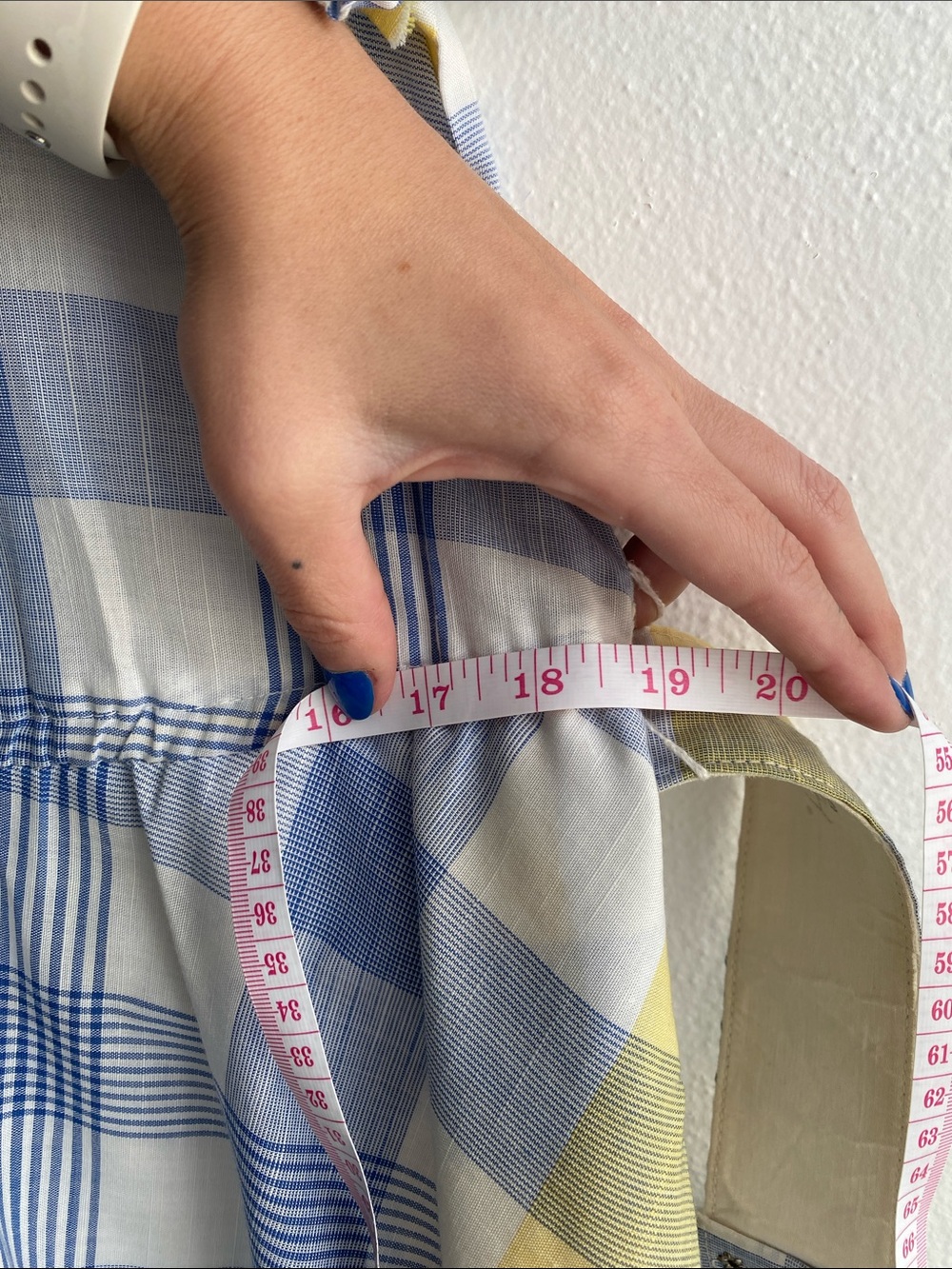 50s Vintage Blue and Yellow Plaid Button-Front Dress - Picture 6 of 7